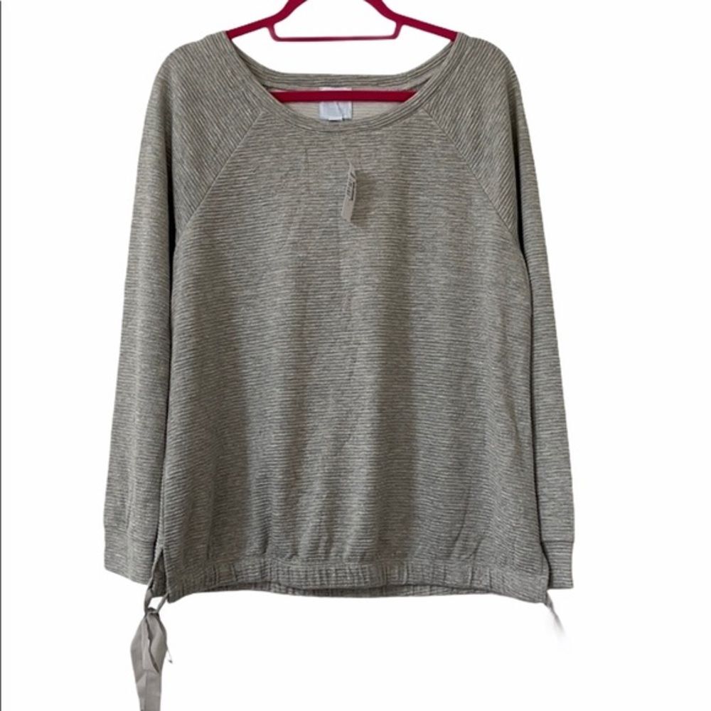 DB Sunday Dress Barn Gray Pull over Top with Ties NEW Large